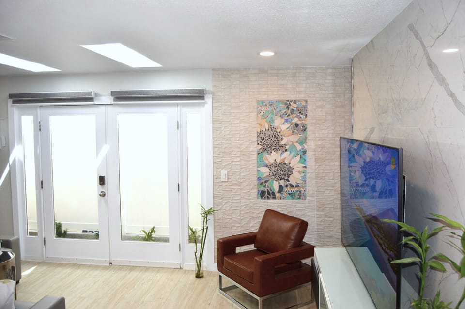 Modern Living Room: Large French Doors Leading to an Outdoor Exit