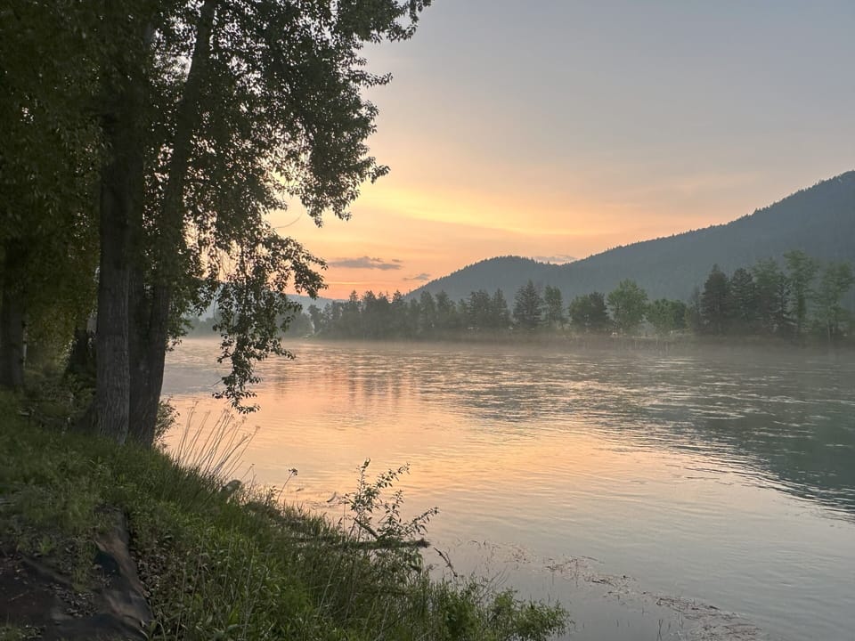Sunrise from the river deck on the Kootenai River.
