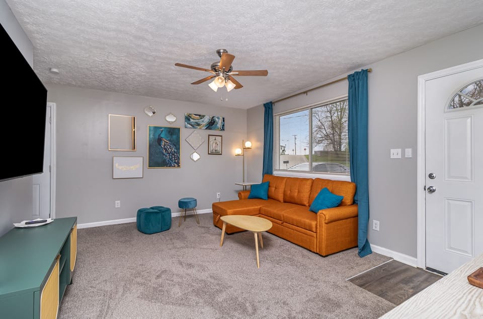 55” Smart TV in living room so you can stream on your streaming services.