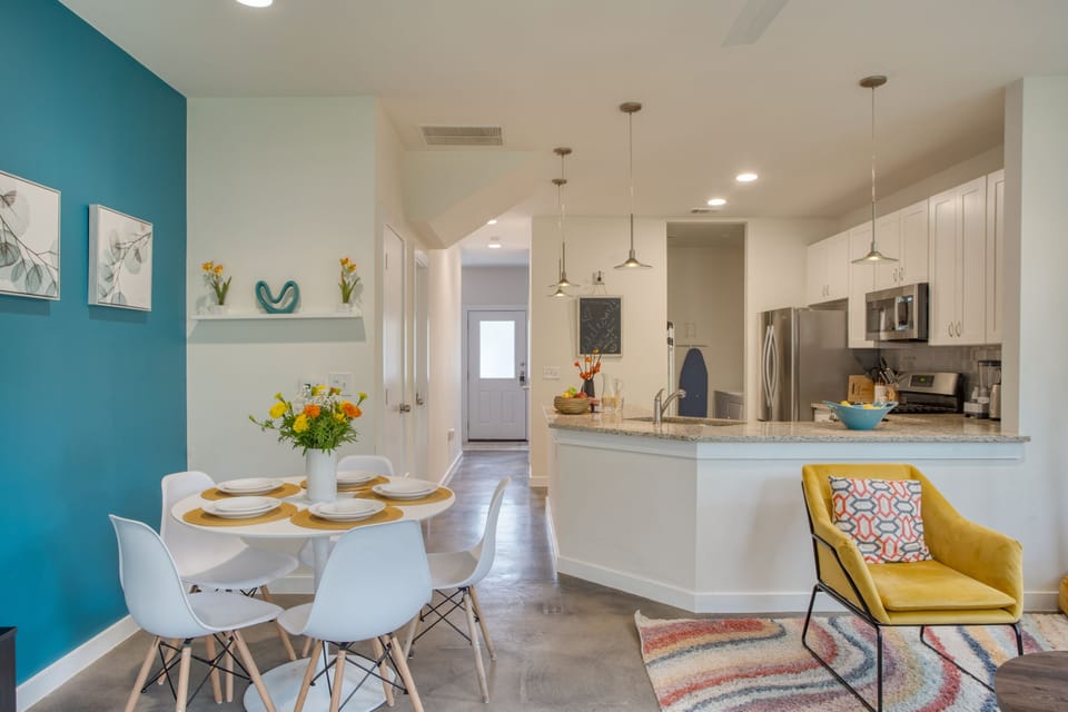 Dining area and kitchen.