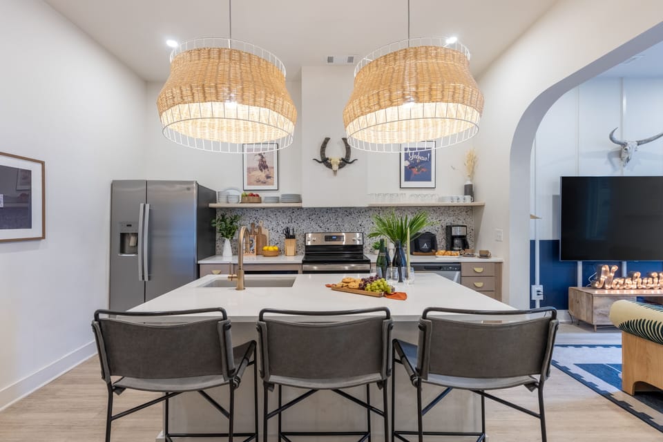 Barstool seating at the kitchen.