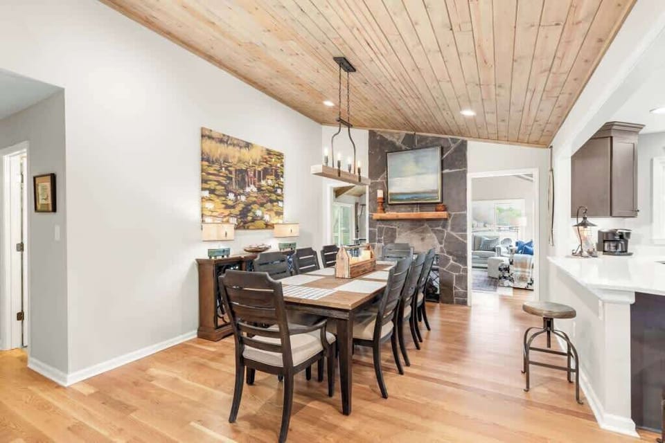 Bar seating offers flexibility for a full table 