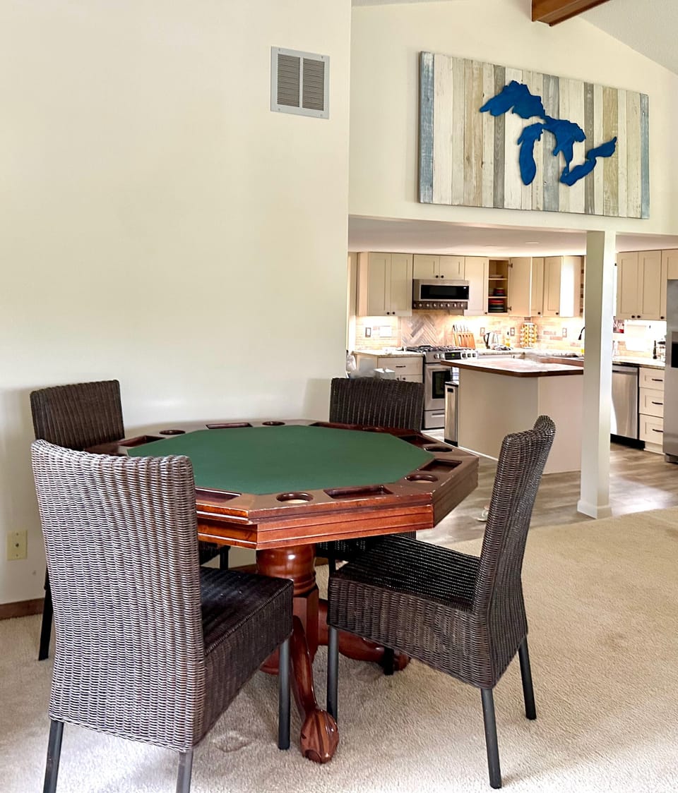 Card table, also has hard surface for dining 