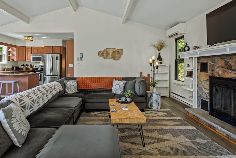 Large sectional sofa in the living room perfect for group gatherings.