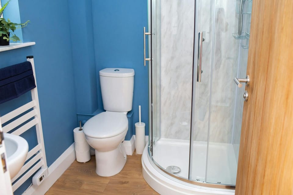 Shower cubicle, WC and heated towel rail