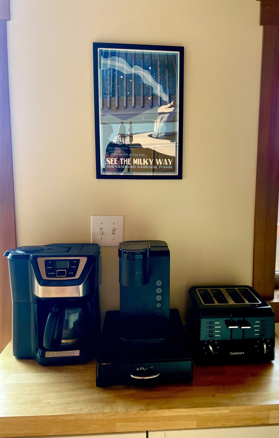 Assorted ground coffee and K-cups provided along with various assorted Teas.