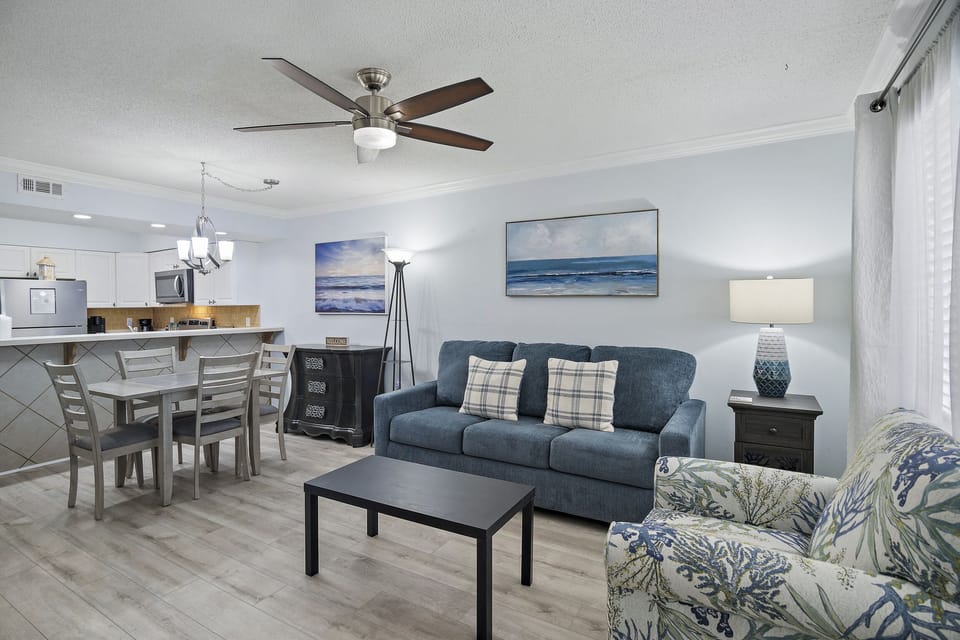 An open layout flows from living to dining, perfect for spending time together.