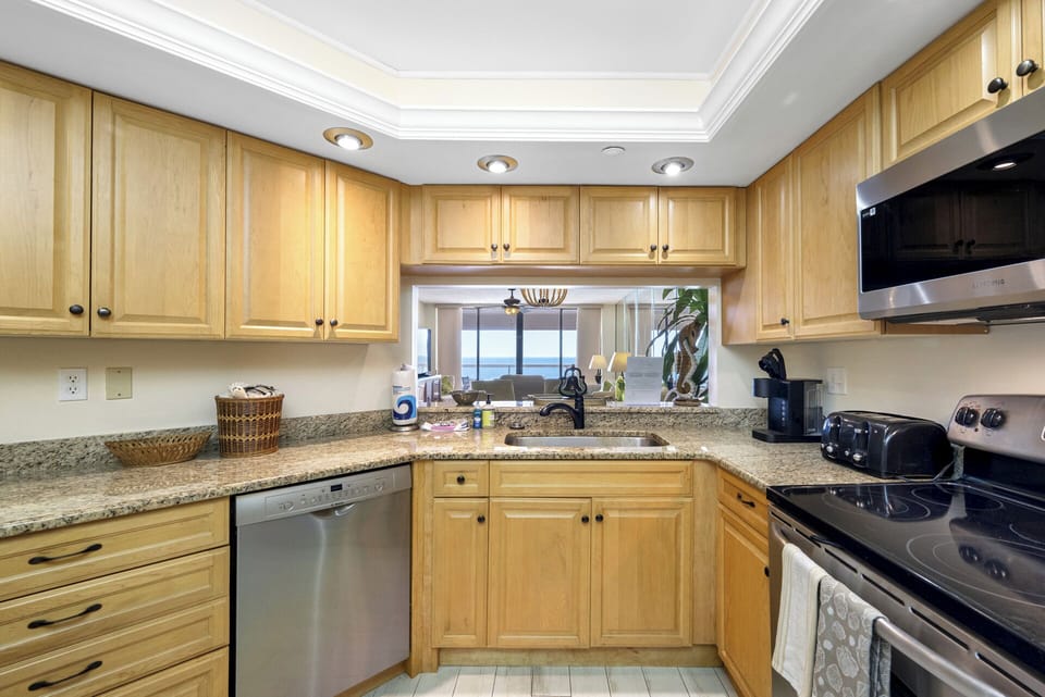 A stylish kitchen with updated appliances and a great layout.