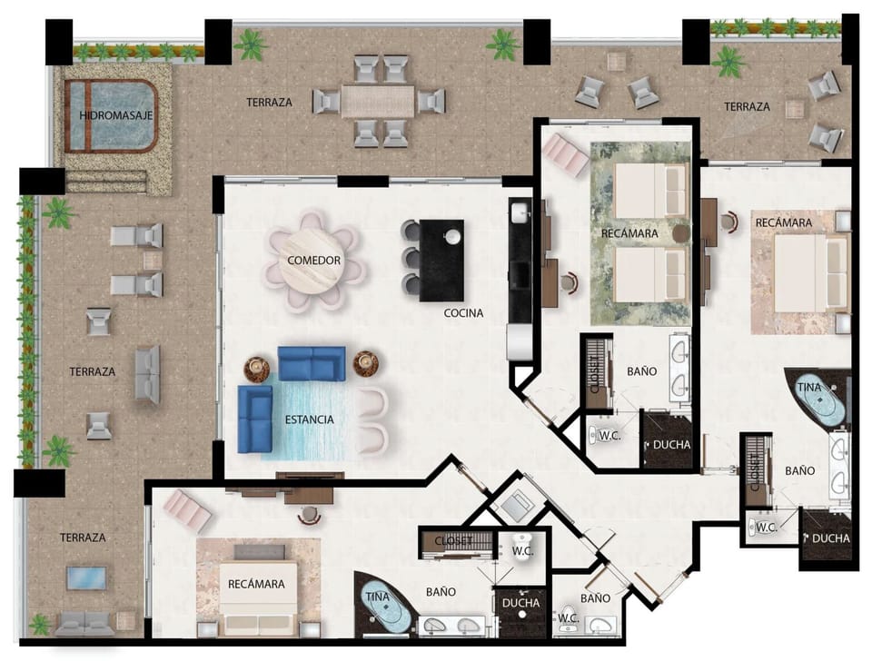 3 Bdrm Oceanfront Floorplan
