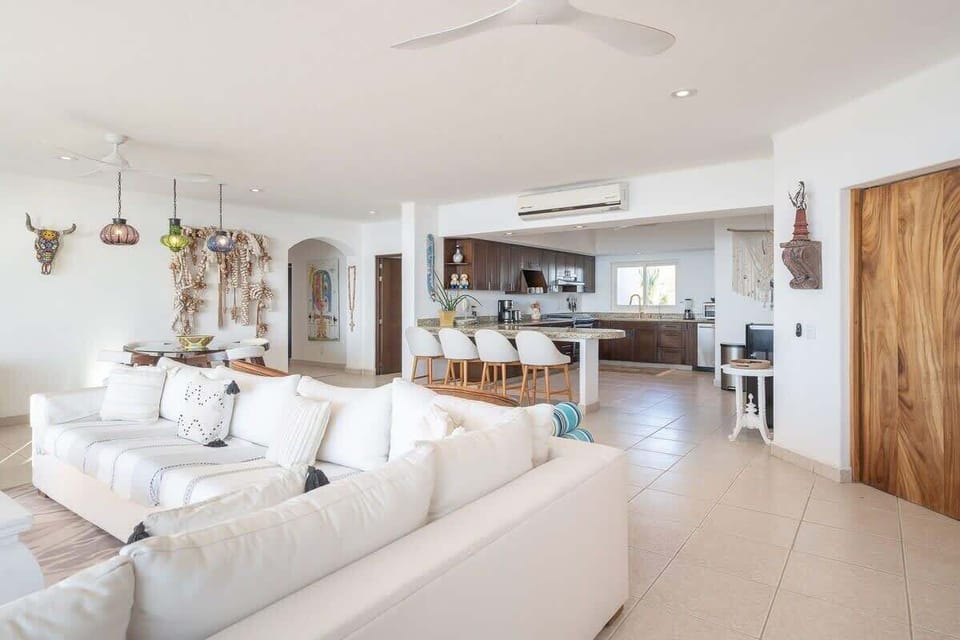 Tropical-inspired decor and beachy vibes throughout