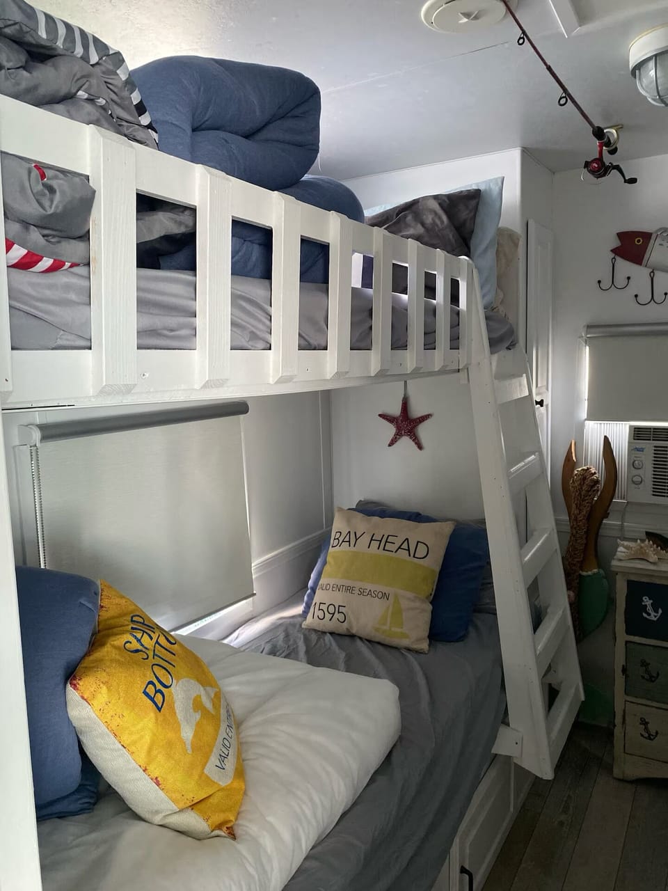 Bunk room with (1) X-Large Twin, and (2) Standard Twin Beds. 