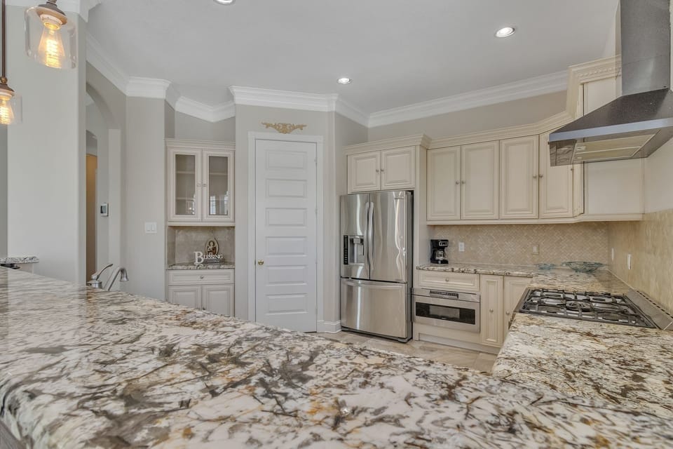 Indoors, Floor, Granite, Kitchen, Refrigerator