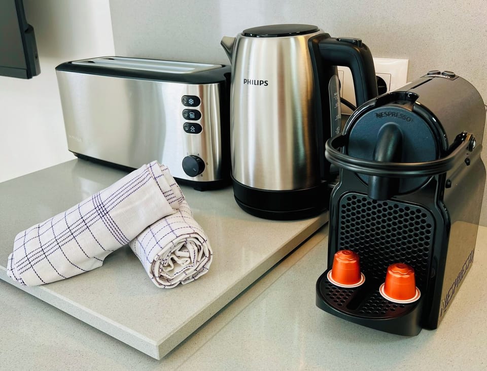 nespresso, kettle and toaster