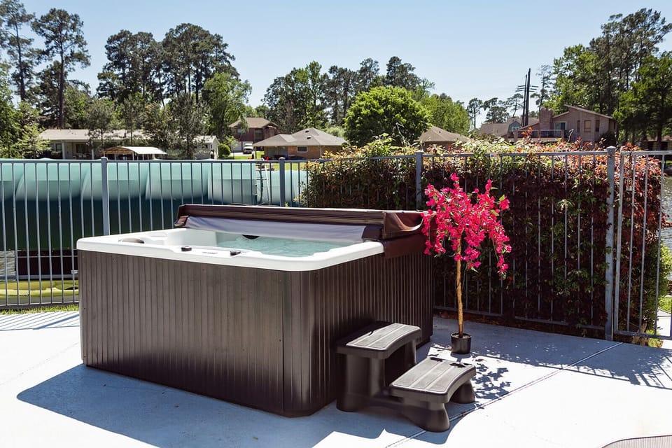 There are excellent lake views from the hot tub