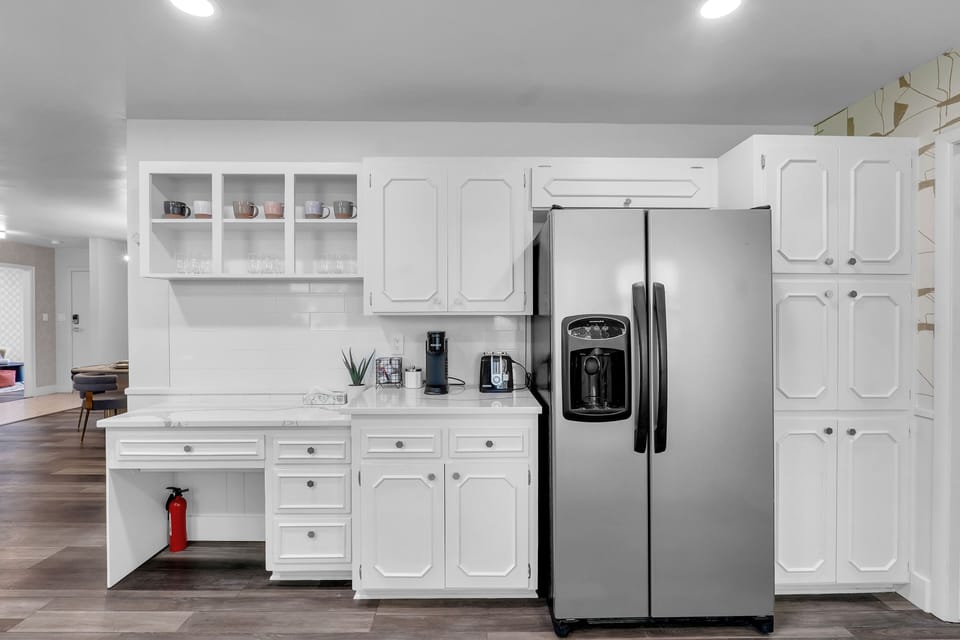 Efficiency meets charm where a dedicated coffee station awaits.
