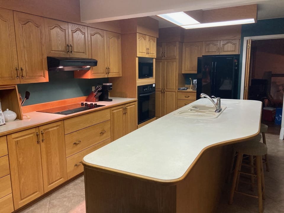 Kitchen - the business end.  Counter seating on the right.