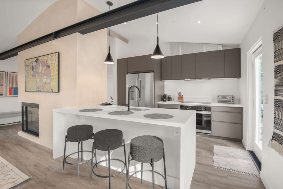 3 person integrated kitchen island.