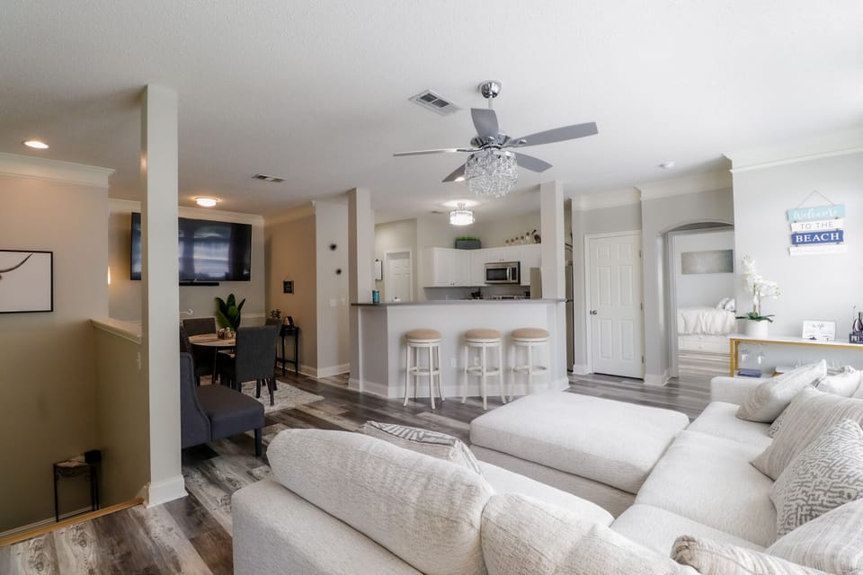 Watch a movie on the extra large tv from the comfy couch!