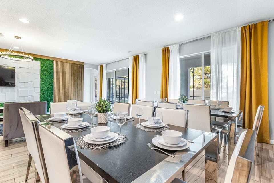 Indoor Dining Area With Two Large Tables Perfect For Group Meals