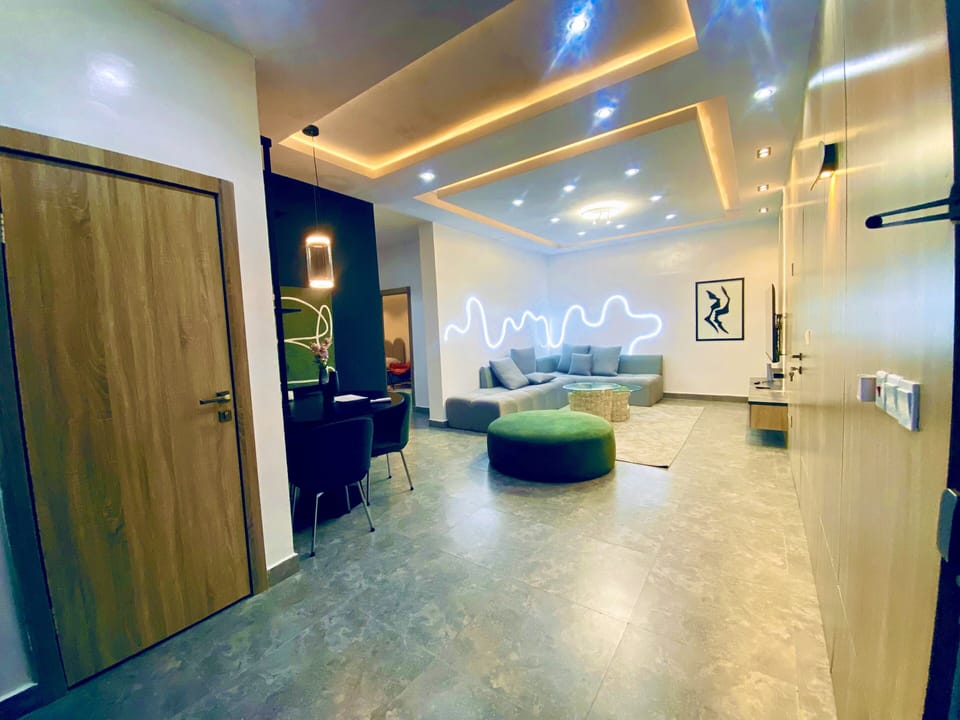 Spacious living room with dining area