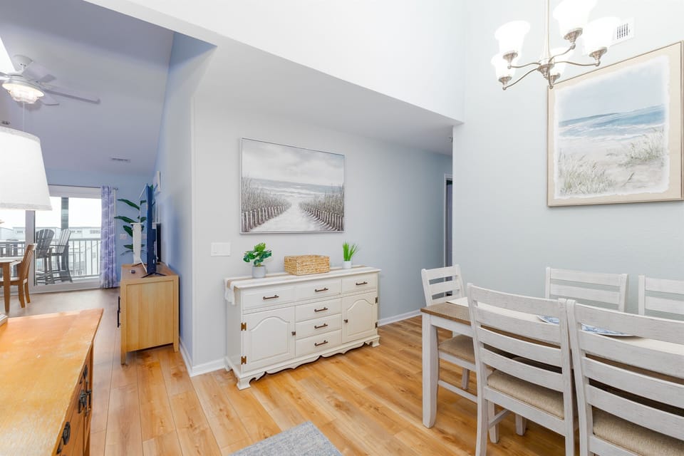 Dining area with vaulted ceiling