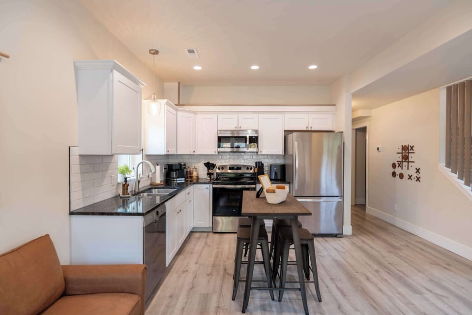 Fully stocked kitchen + coffee & tea bar.