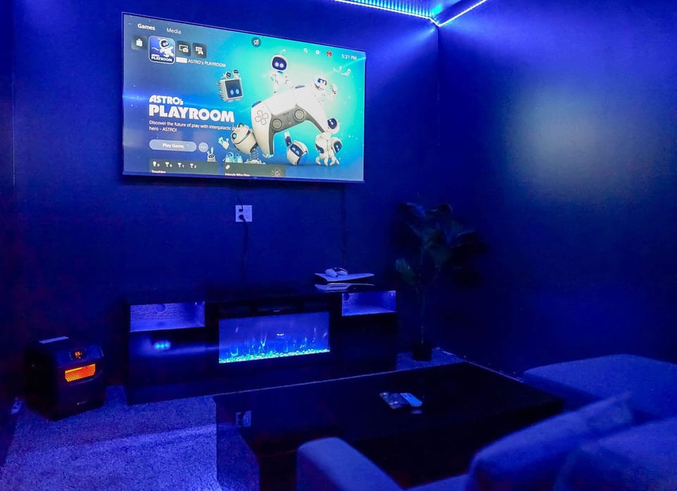 Electric fireplace + LED lighting set the mood