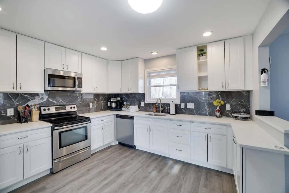 A fully stocked kitchen with everything you need for home cooked meals!