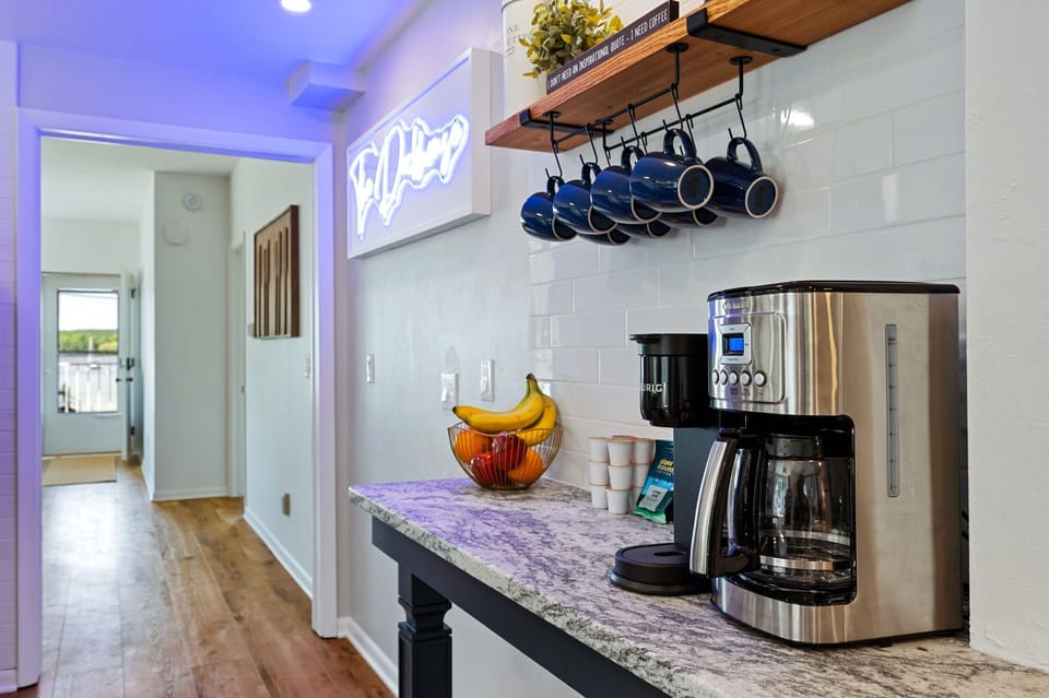 Beautiful coffee bar with both Keurig and drip coffee options.