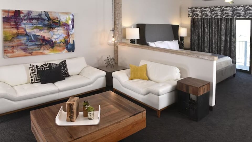 Lounge in a bright suite with artful touches and comfort.