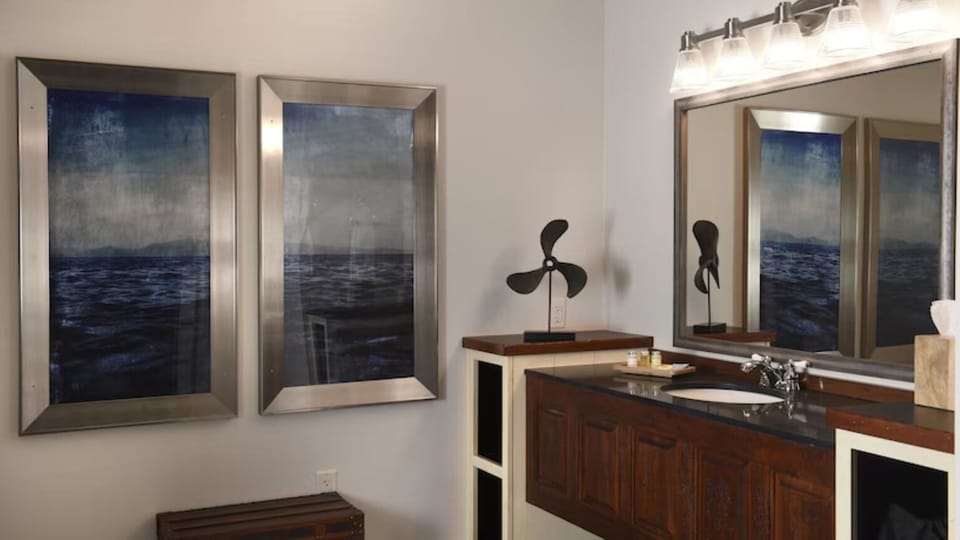Start your day calmly with a sleek vanity and soft lighting.