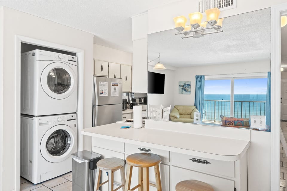 the unit is equipped with a washer and dryer