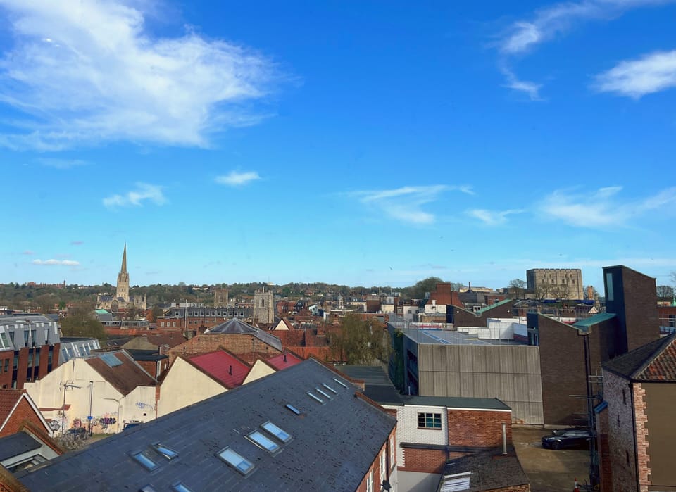 Beautiful views of Norwich cathedral and castle from the flat.