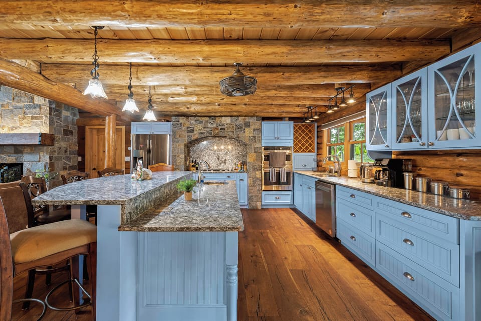Beautiful blue cabinetry.