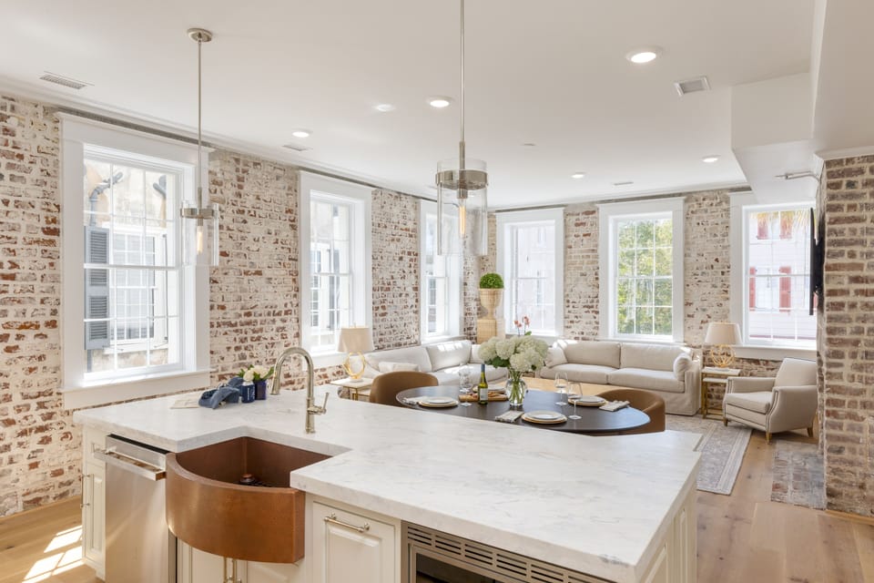 Large island counter in the kitchen.