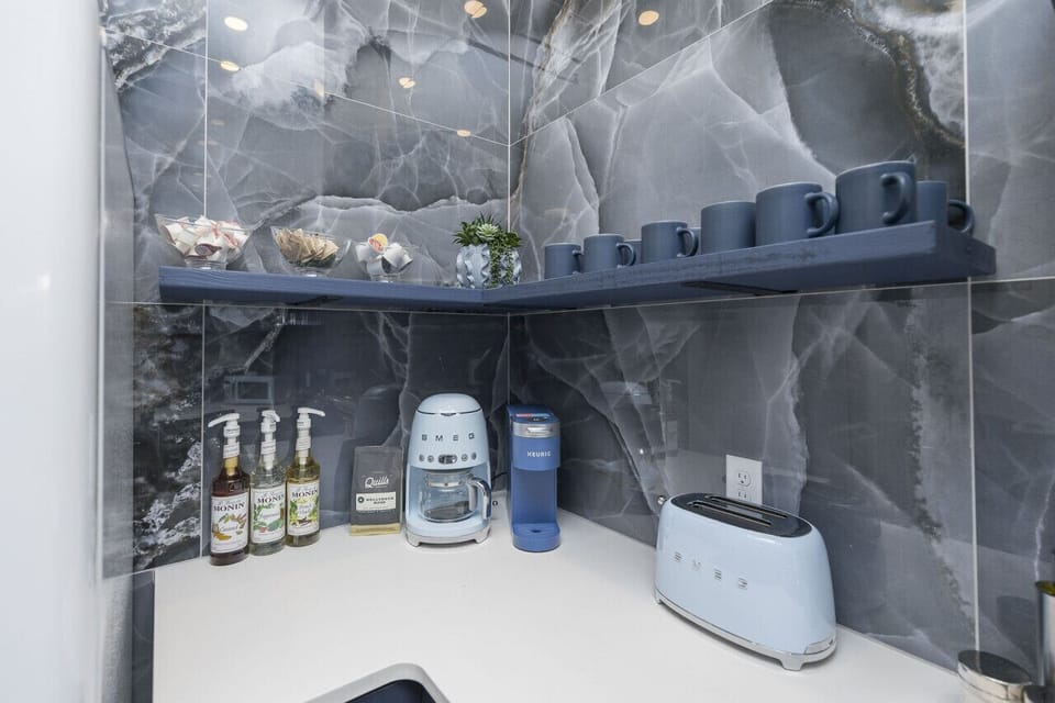 Coffee Bar with K-cups and custom Hollyhock blend ground coffee