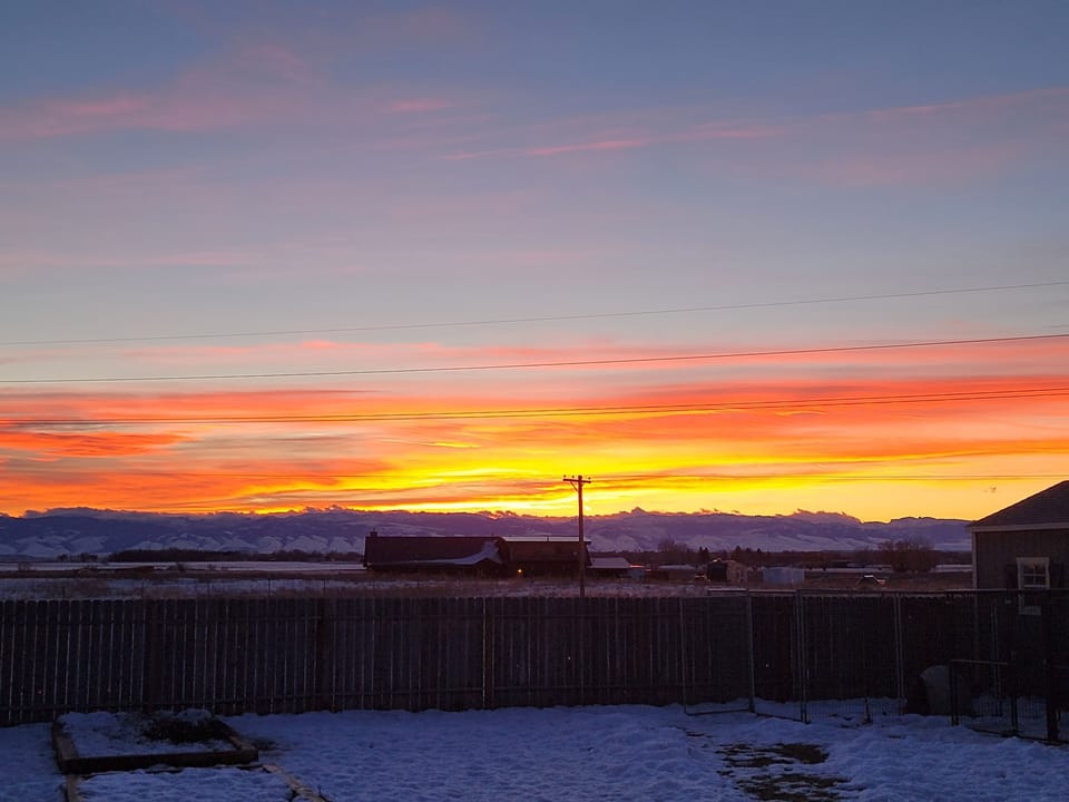 A distant pic of the front of the Studio Loft with the sunset in the background!