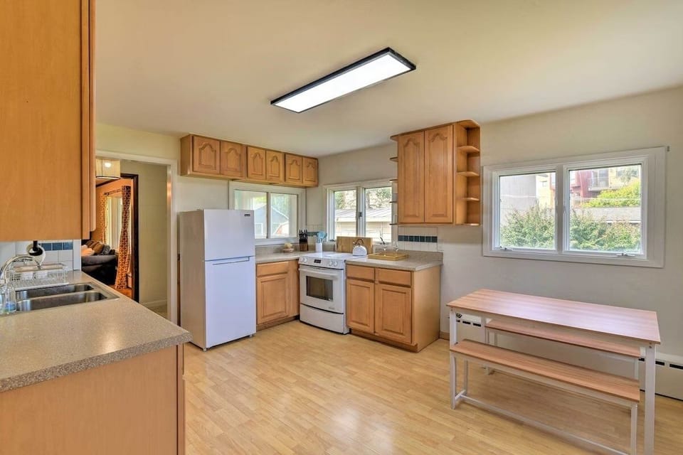 Indoors, Kitchen, Refrigerator, Hardwood, Sink