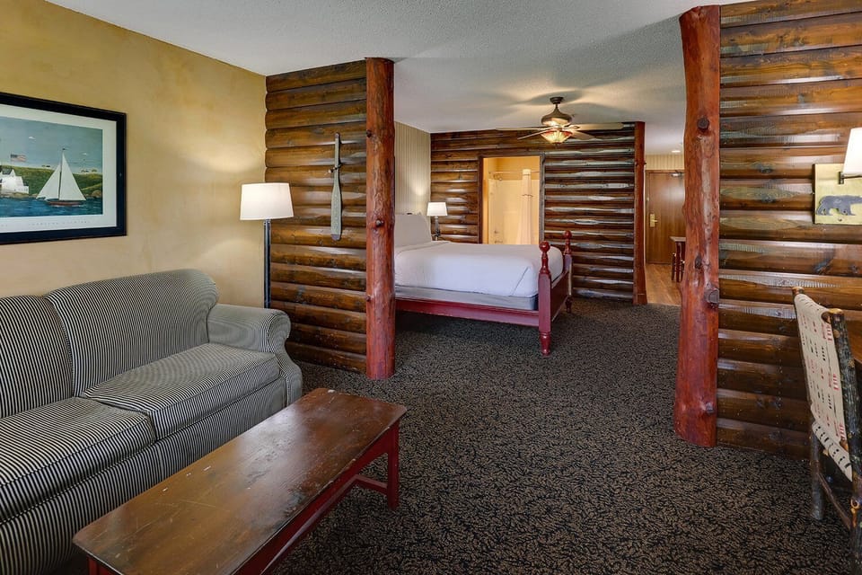 Unwind in rustic lodge comfort with airy open layout.