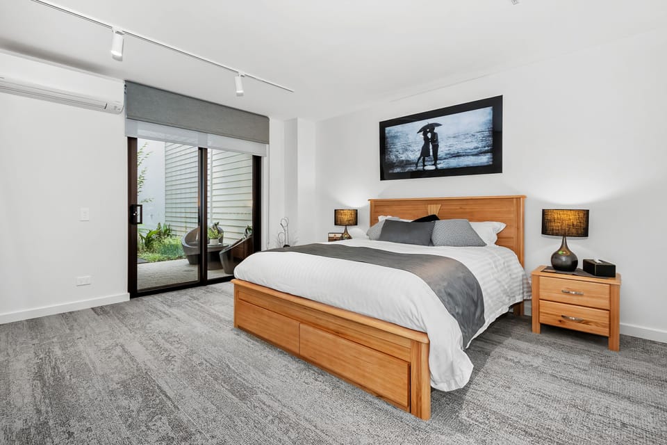 Downstairs master bedroom has comfortable King size bed