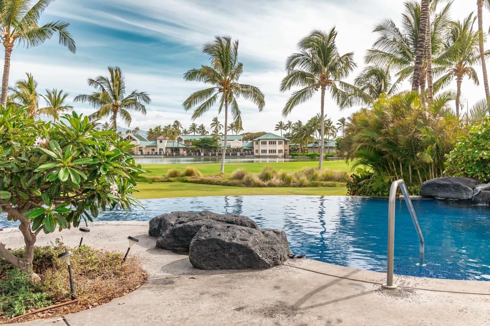 The heated saltwater pool offers a tranquil escape with stunning views of the surrounding green fields. Ideal for a leisurely swim or soaking up the sun.