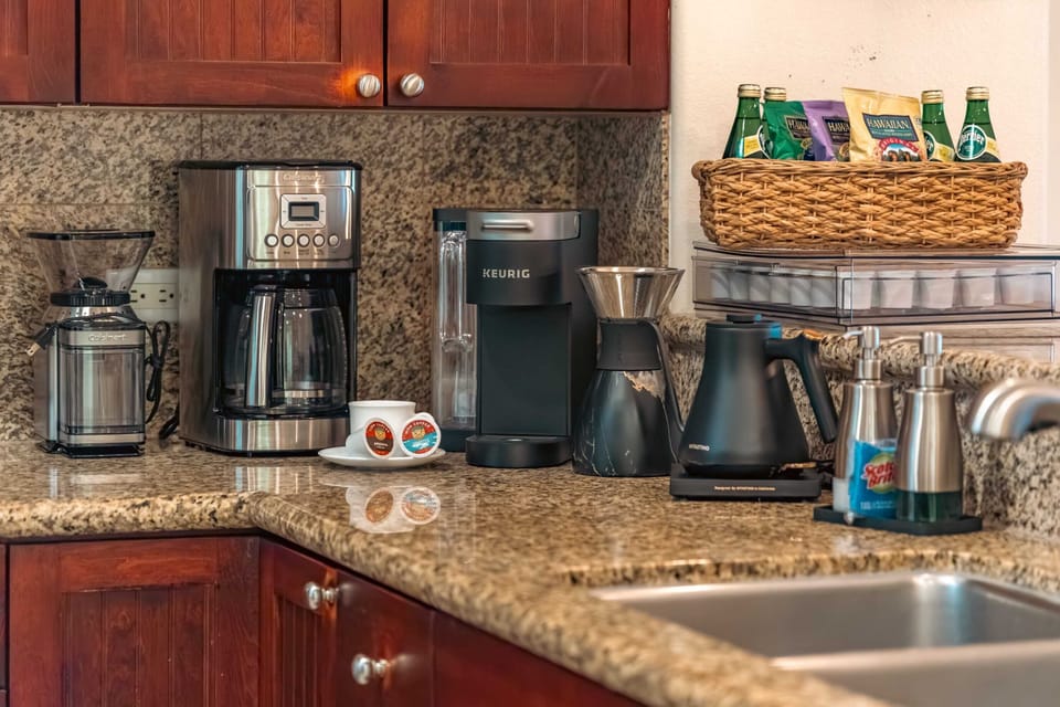 Enjoy cooking in the well-stocked kitchen with high-end appliances and ample counter space.