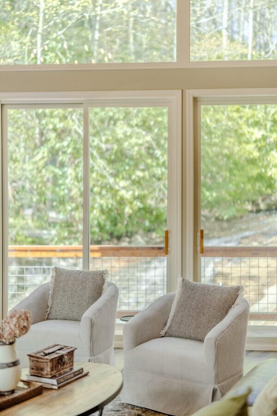 Open the glass doors for the soothing sounds of the flowing stream.