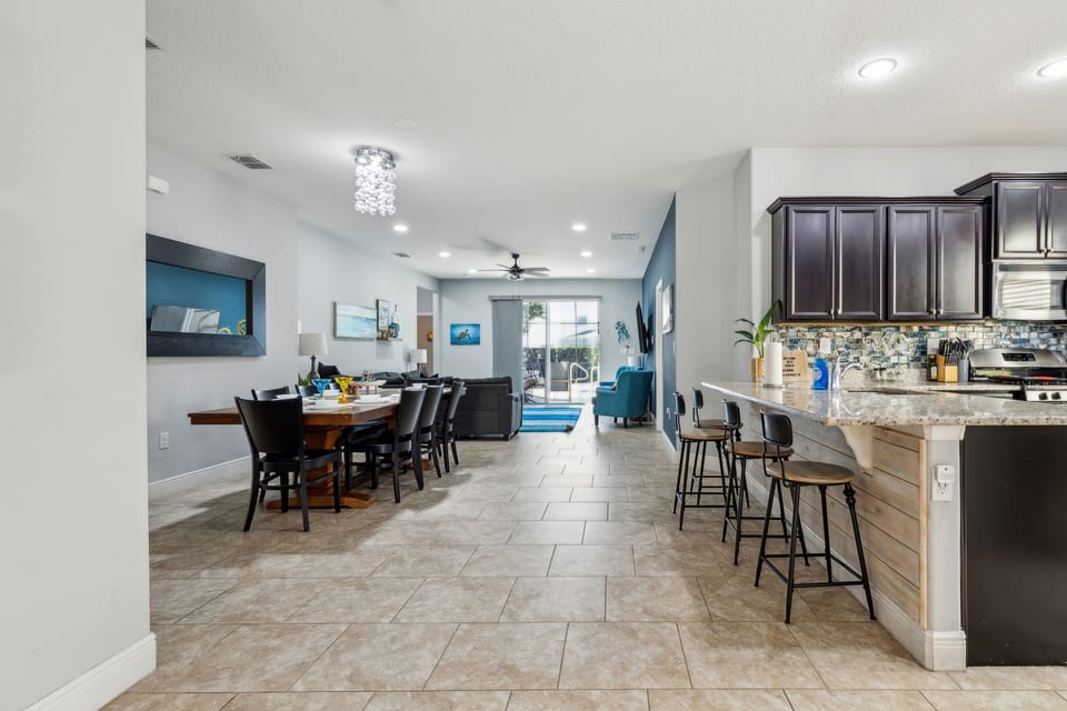 Whole area of the dining area and kitchen