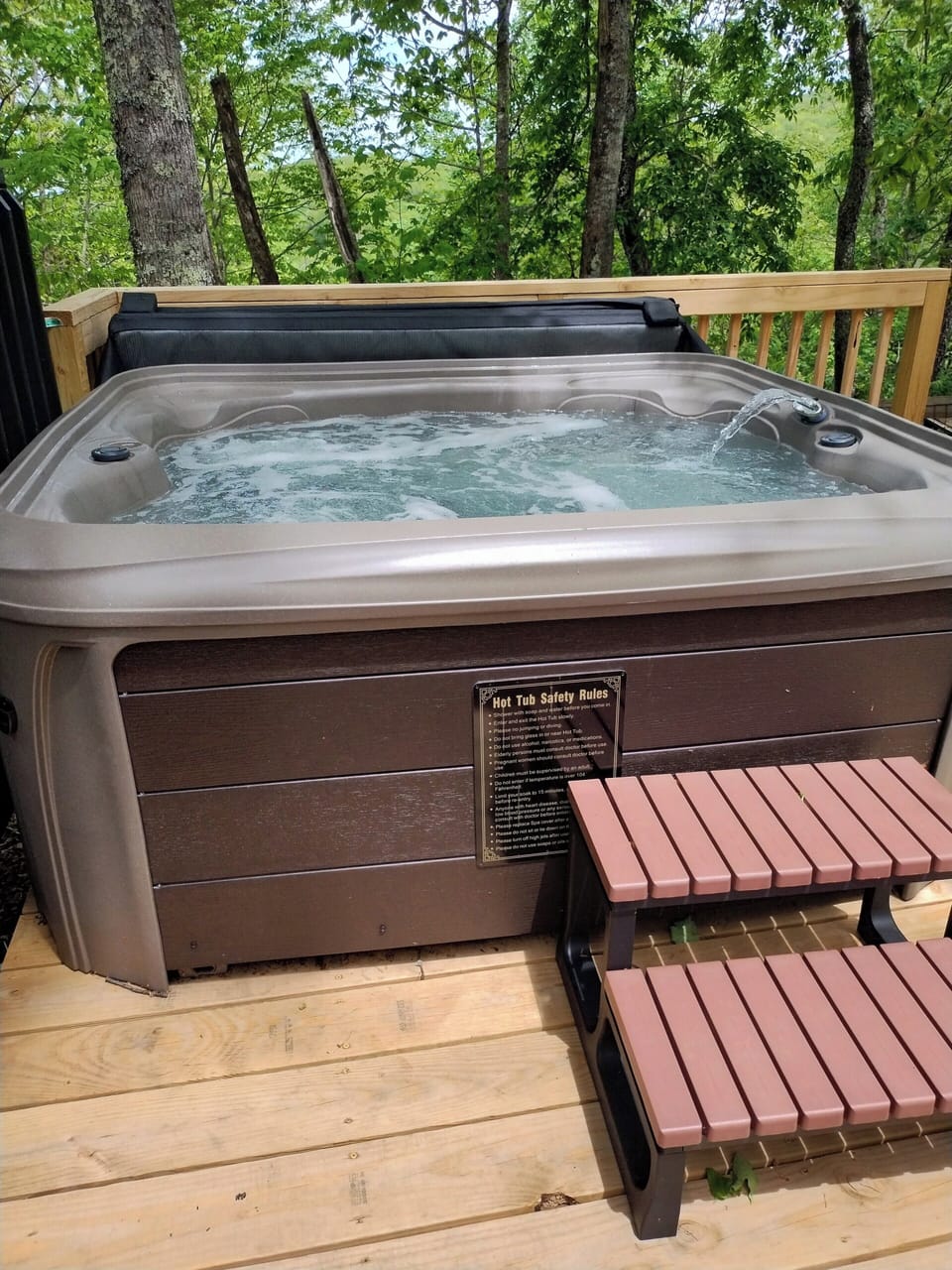 Welcome the season in our new 4 person hot tub surrounded by nature.