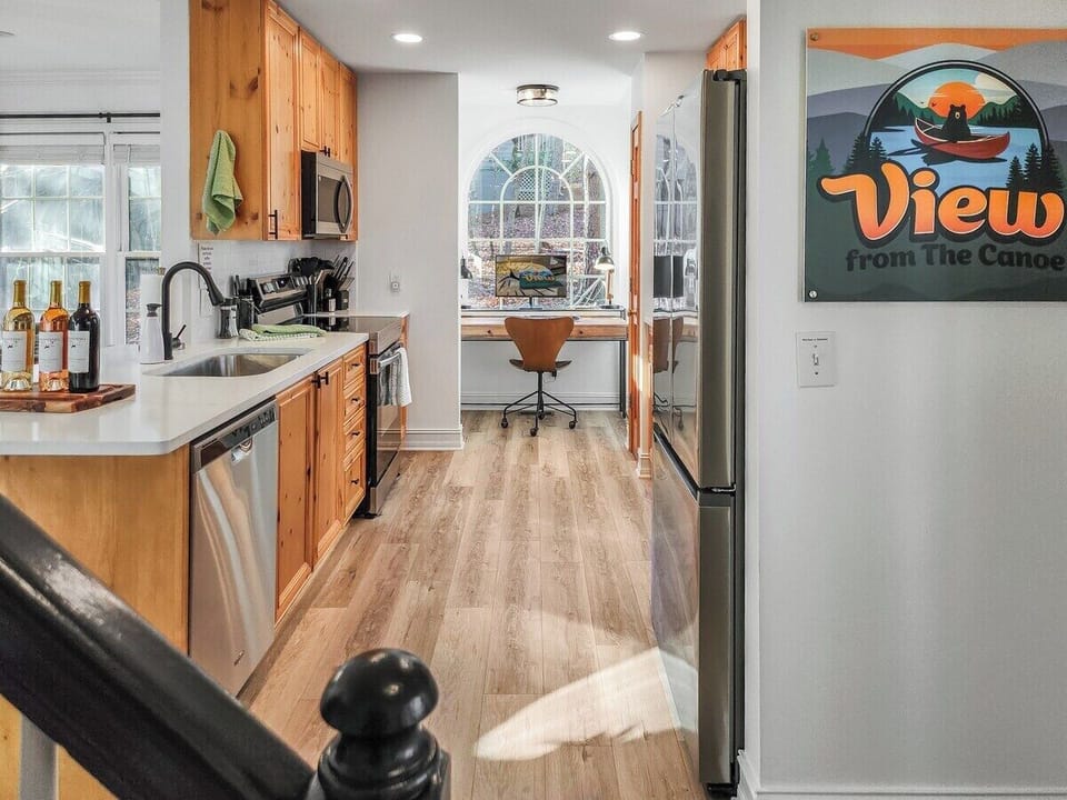 The kitchen is perfectly sized for morning breakfasts...