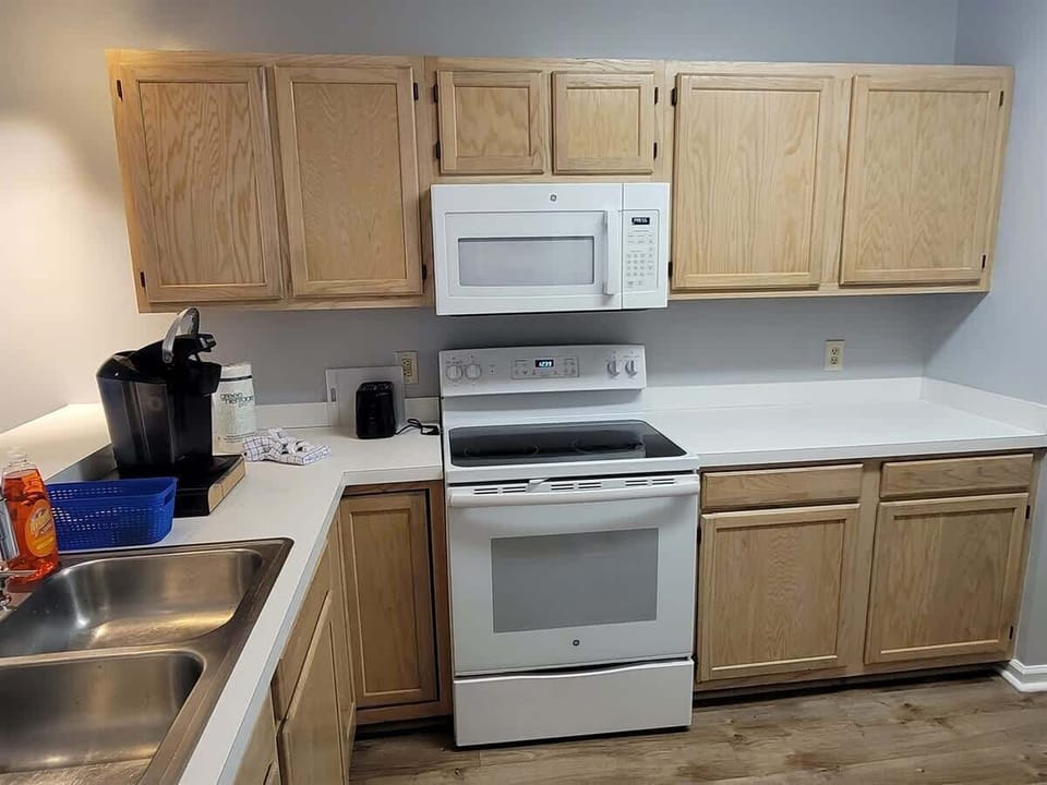 Microwave, stove, coffee maker, toaster