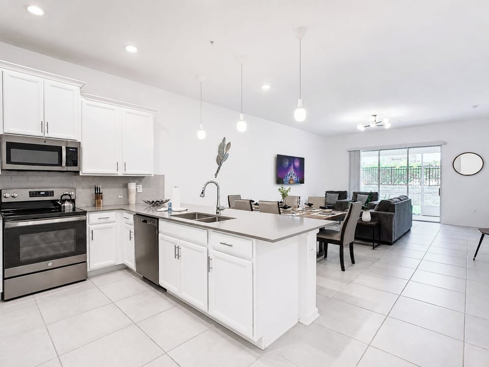 Modern Open-Concept Kitchen with Island and Living Area