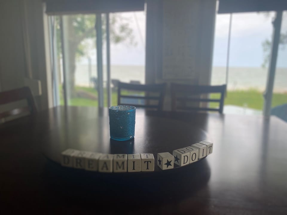 Dining room table view of beach out the window