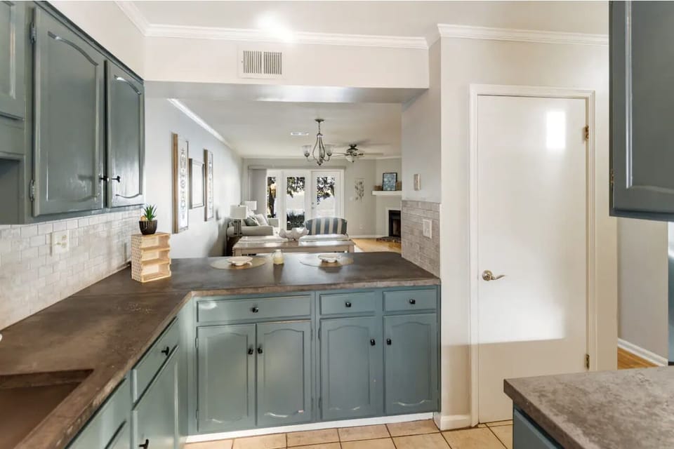The open floor plan also provides a view of the water!